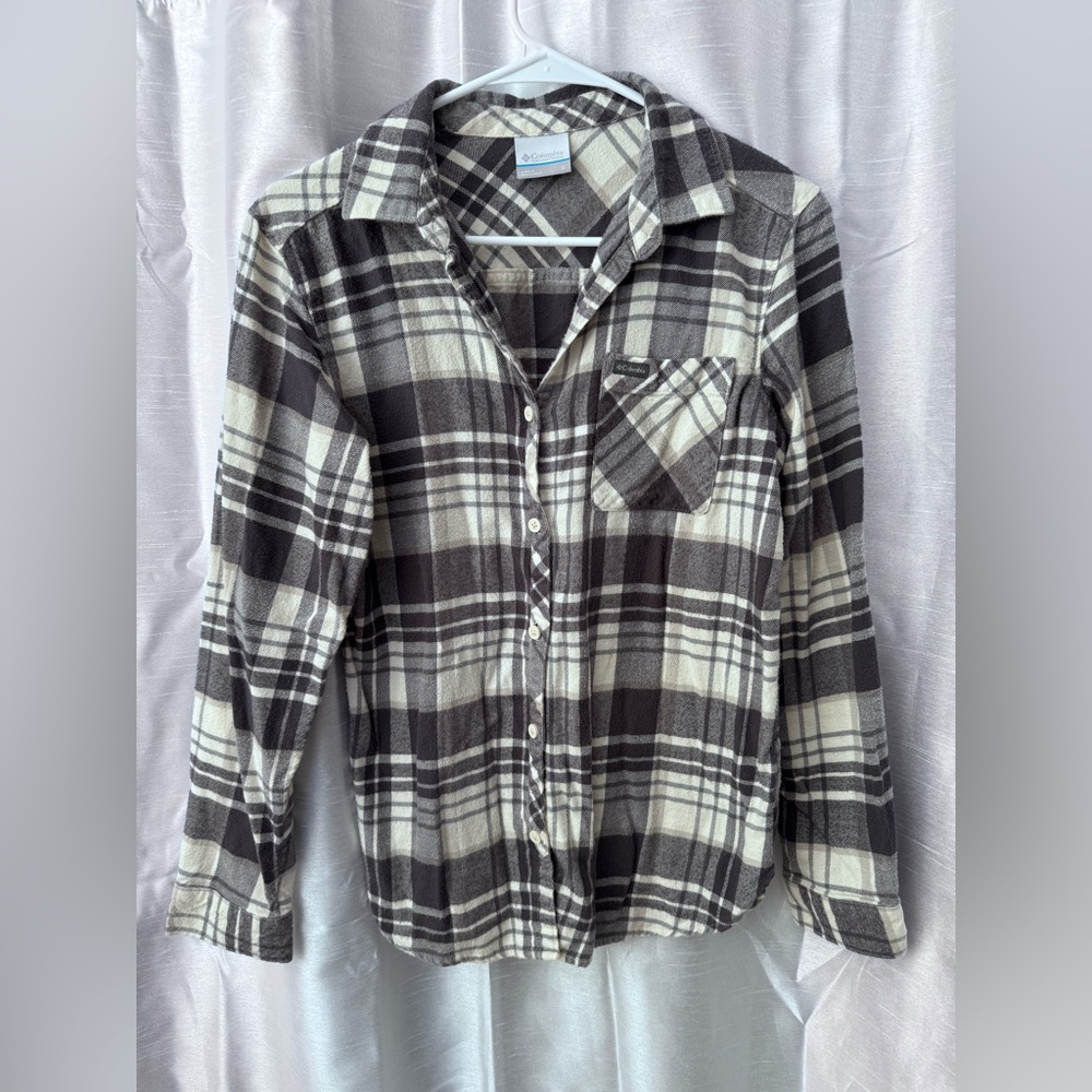 Columbia Black & White Plaid Flannel Button-Up Shirt